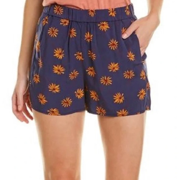 GUC Madewell Navy Dark Midnight Daisy Floral Print Pull On Shorts Size Medium - Picture 1 of 2